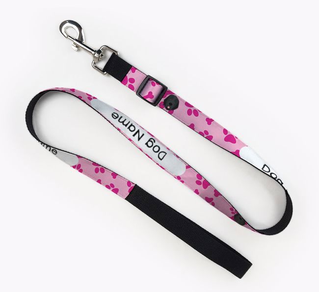 Personalised Fabric Lead with Bone and Paw Pattern and {breedFullName} Icon